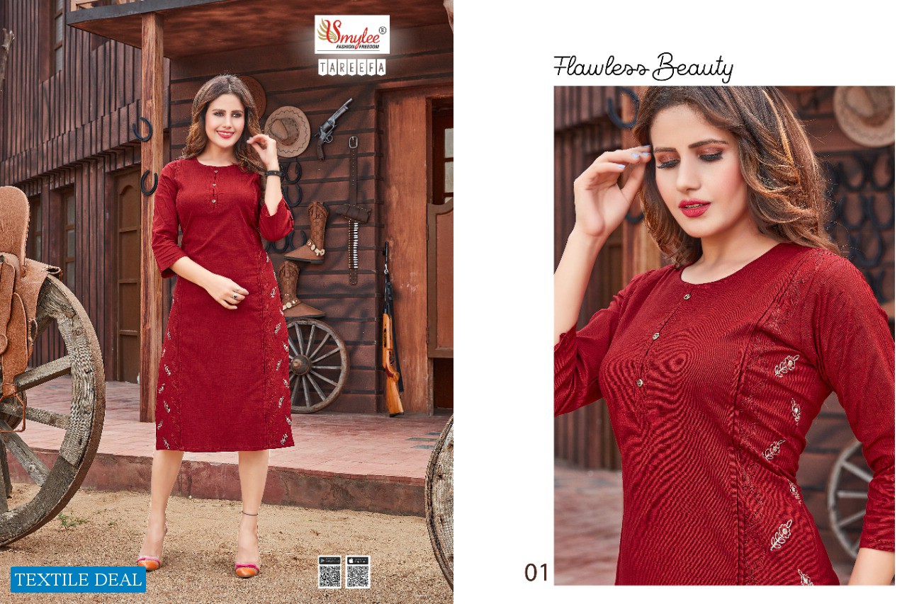 SMYLEE TAREEFA BY RUNG SLUB WITH MANUAL WORK DAILY WEAR KURTIS