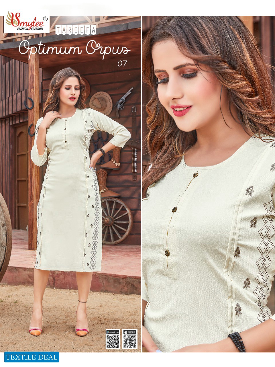 SMYLEE TAREEFA BY RUNG SLUB WITH MANUAL WORK DAILY WEAR KURTIS