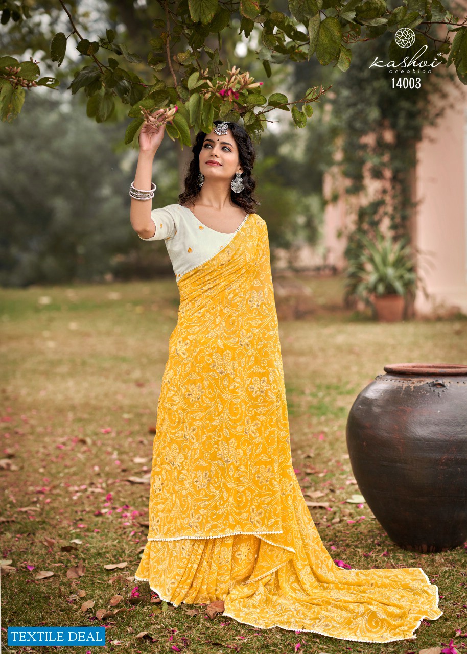 AKANSHA BY KASHVI GEORGETTE DESIGNER SAREE WITH RESHAM WORK BLOUSE