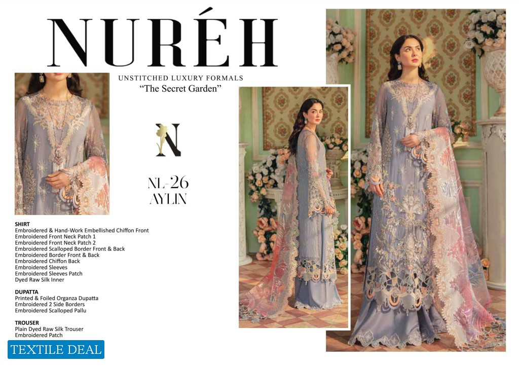 Nureh Unstitched Luxury Formals The Secret Garden Wholesale Pakistani Concept Dress