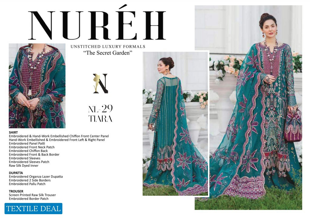 Nureh Unstitched Luxury Formals The Secret Garden Wholesale Pakistani Concept Dress