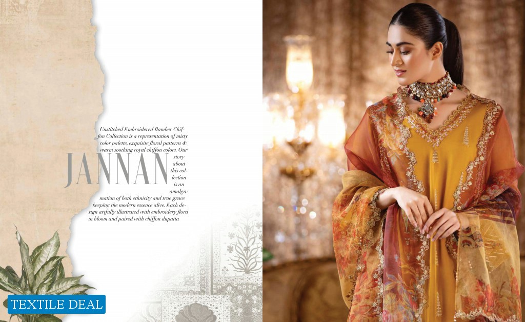 Riaz Arts Jannan Wholesale Unstitched Embroidered Bamber Chiffon Collection