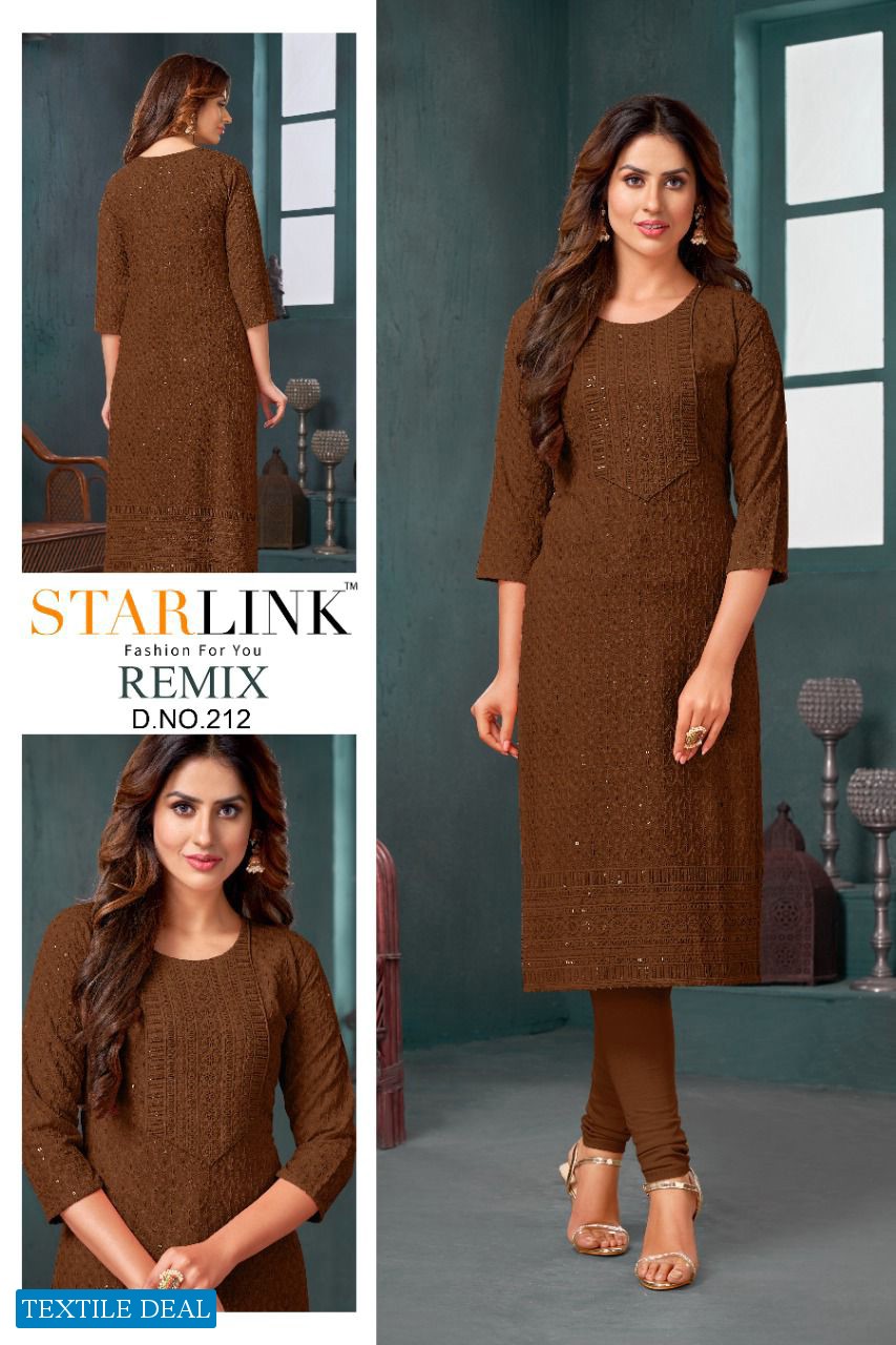 Starlink Remix Wholesale Reyon Fabrics With Schifli Work Kurtis