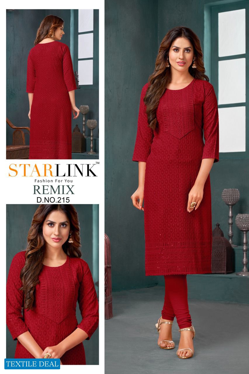 Starlink Remix Wholesale Reyon Fabrics With Schifli Work Kurtis