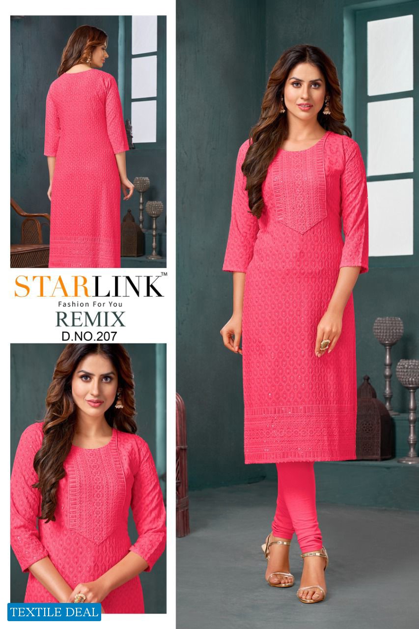 Starlink Remix Wholesale Reyon Fabrics With Schifli Work Kurtis