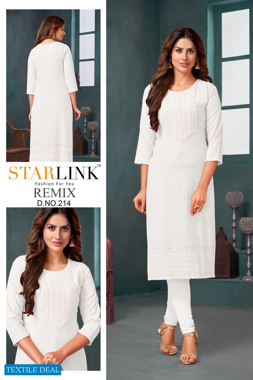 Starlink Remix Wholesale Reyon Fabrics With Schifli Work Kurtis