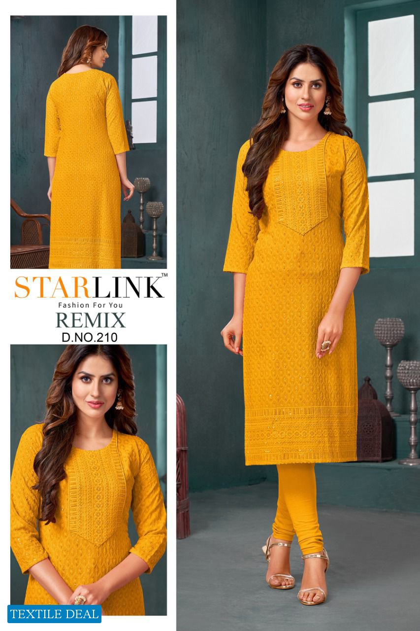 Starlink Remix Wholesale Reyon Fabrics With Schifli Work Kurtis