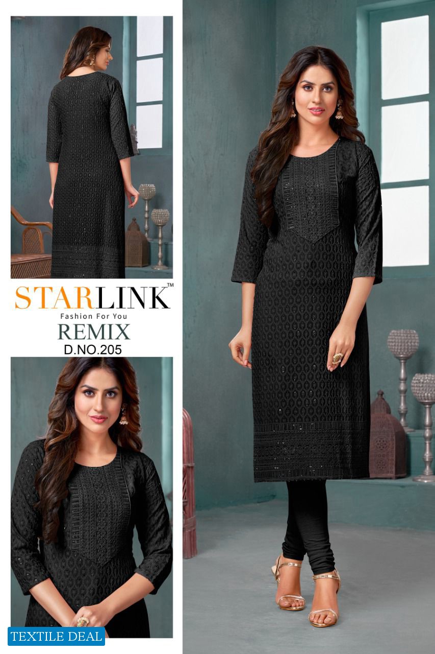 Starlink Remix Wholesale Reyon Fabrics With Schifli Work Kurtis