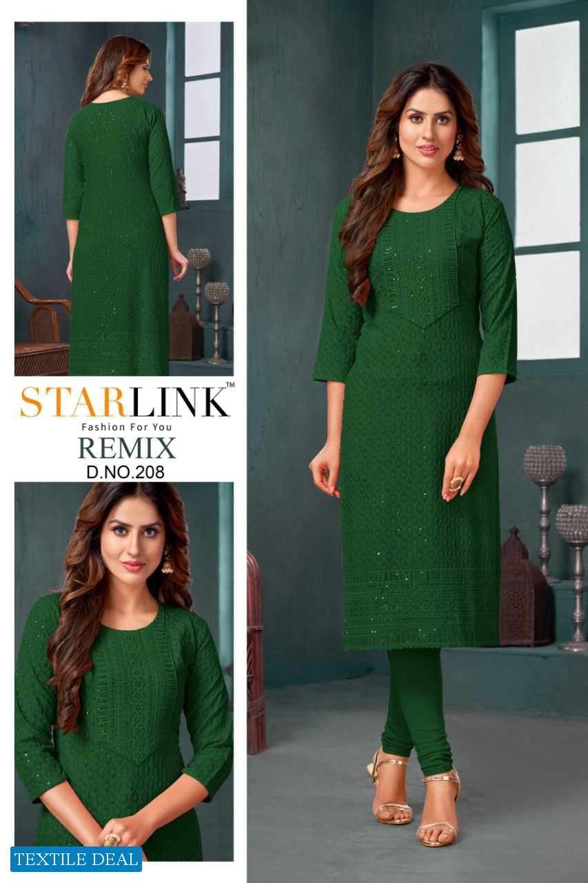 Starlink Remix Wholesale Reyon Fabrics With Schifli Work Kurtis