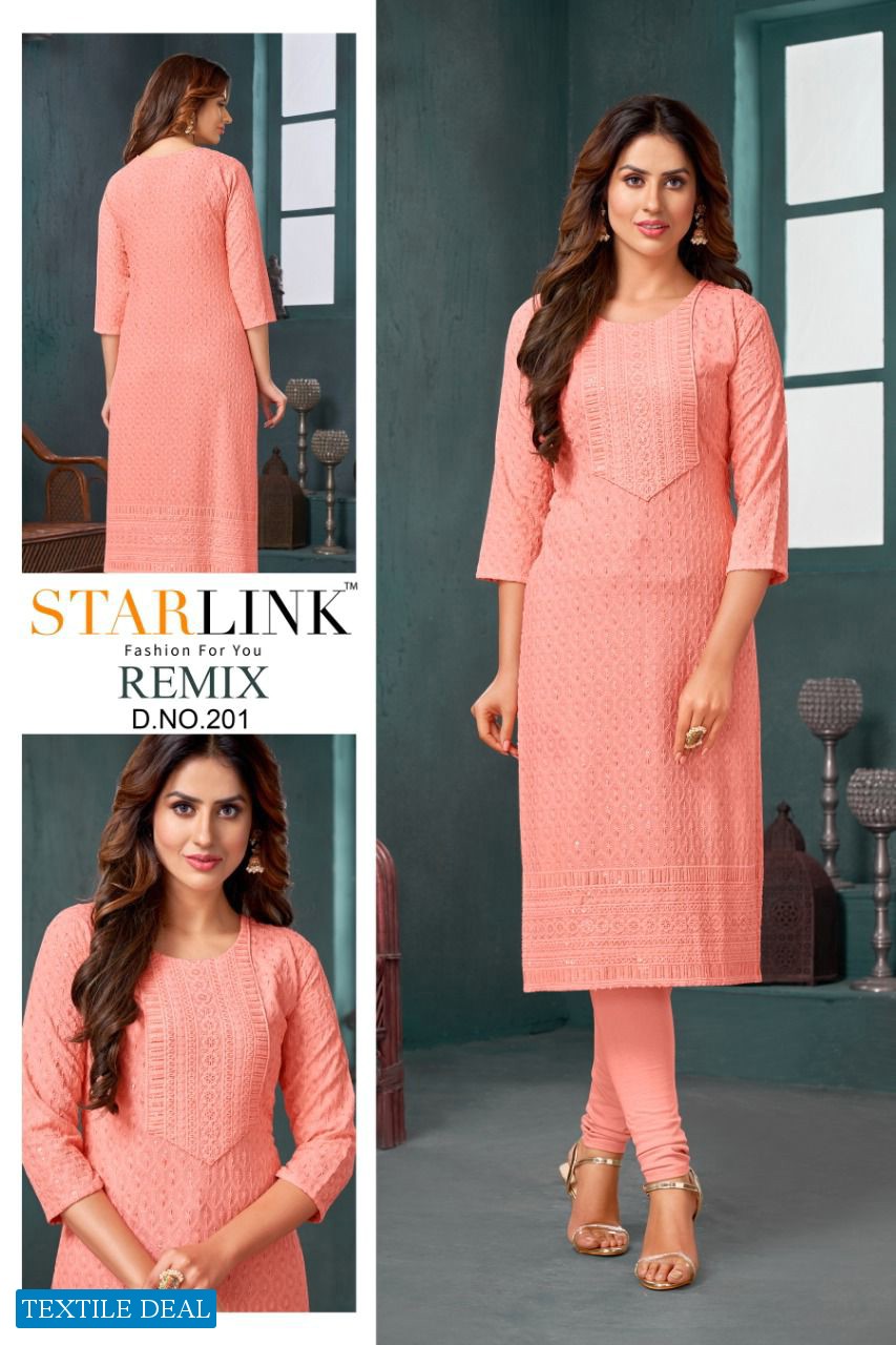 Starlink Remix Wholesale Reyon Fabrics With Schifli Work Kurtis