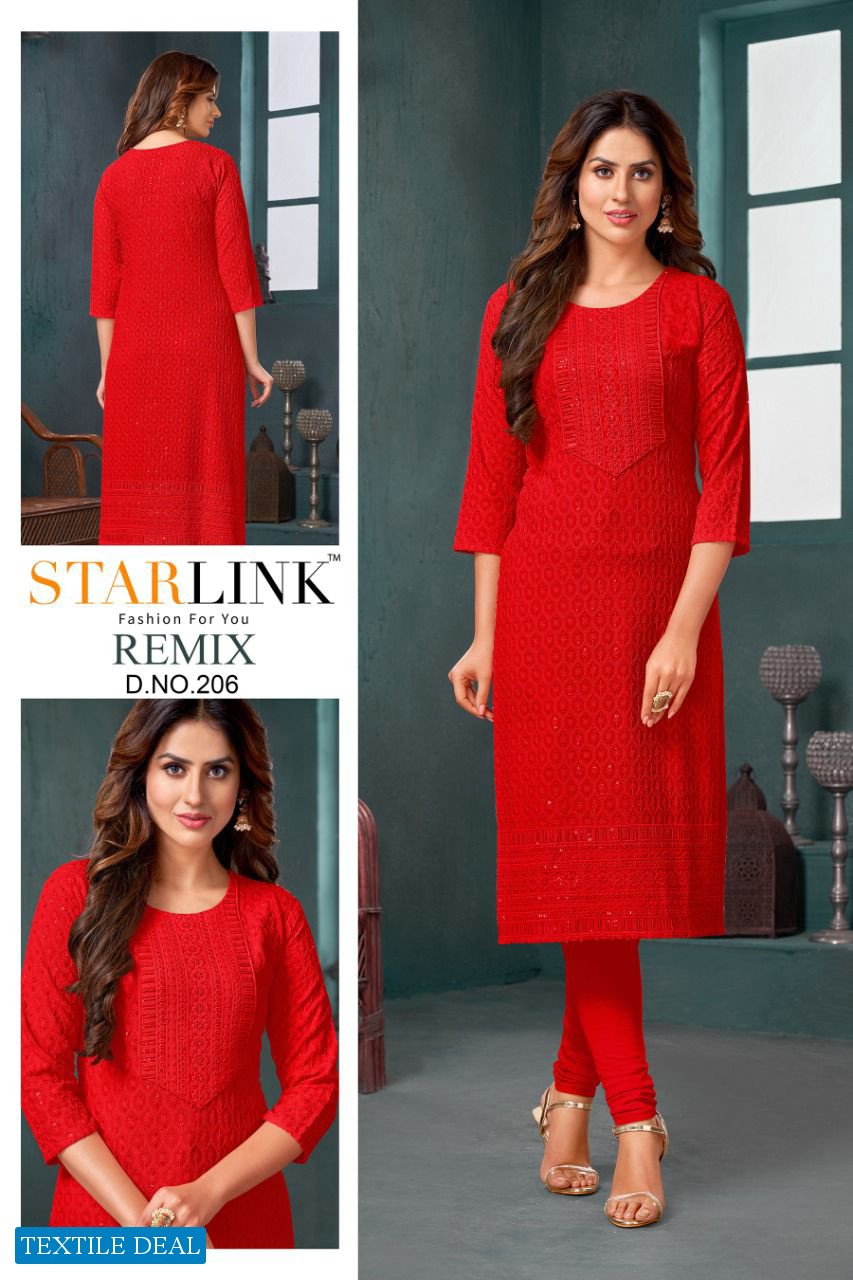 Starlink Remix Wholesale Reyon Fabrics With Schifli Work Kurtis