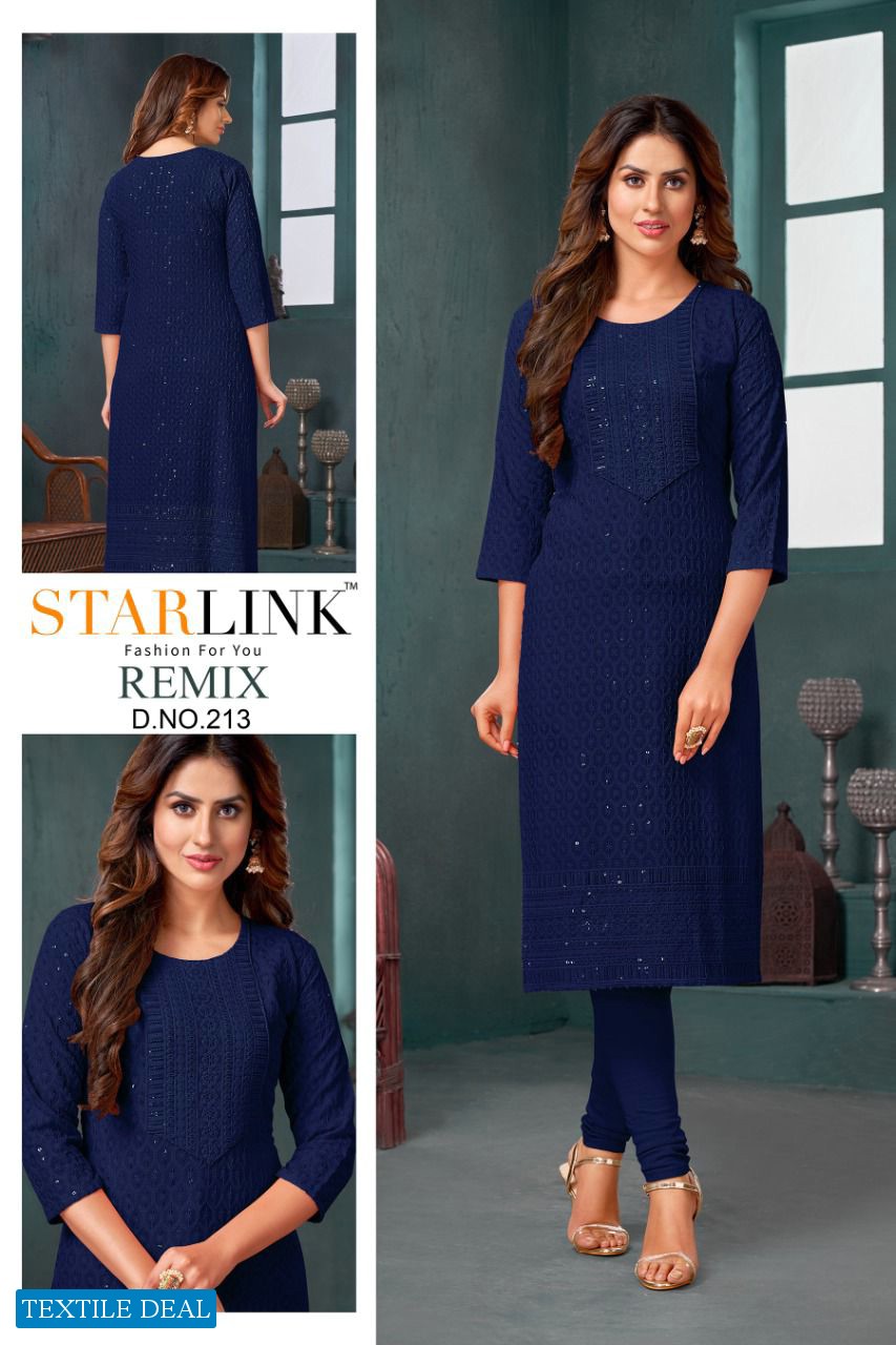 Starlink Remix Wholesale Reyon Fabrics With Schifli Work Kurtis