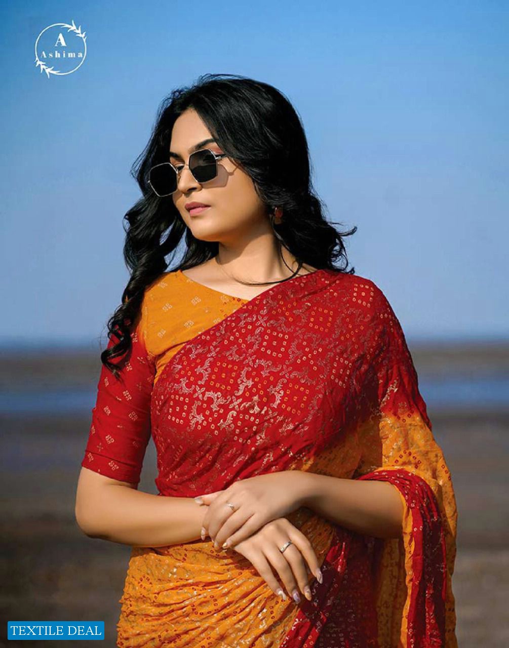 ASHIMA BANDHNI FOILY ETHNI WEAR SAREE DESIGN BEST RATE SELLER