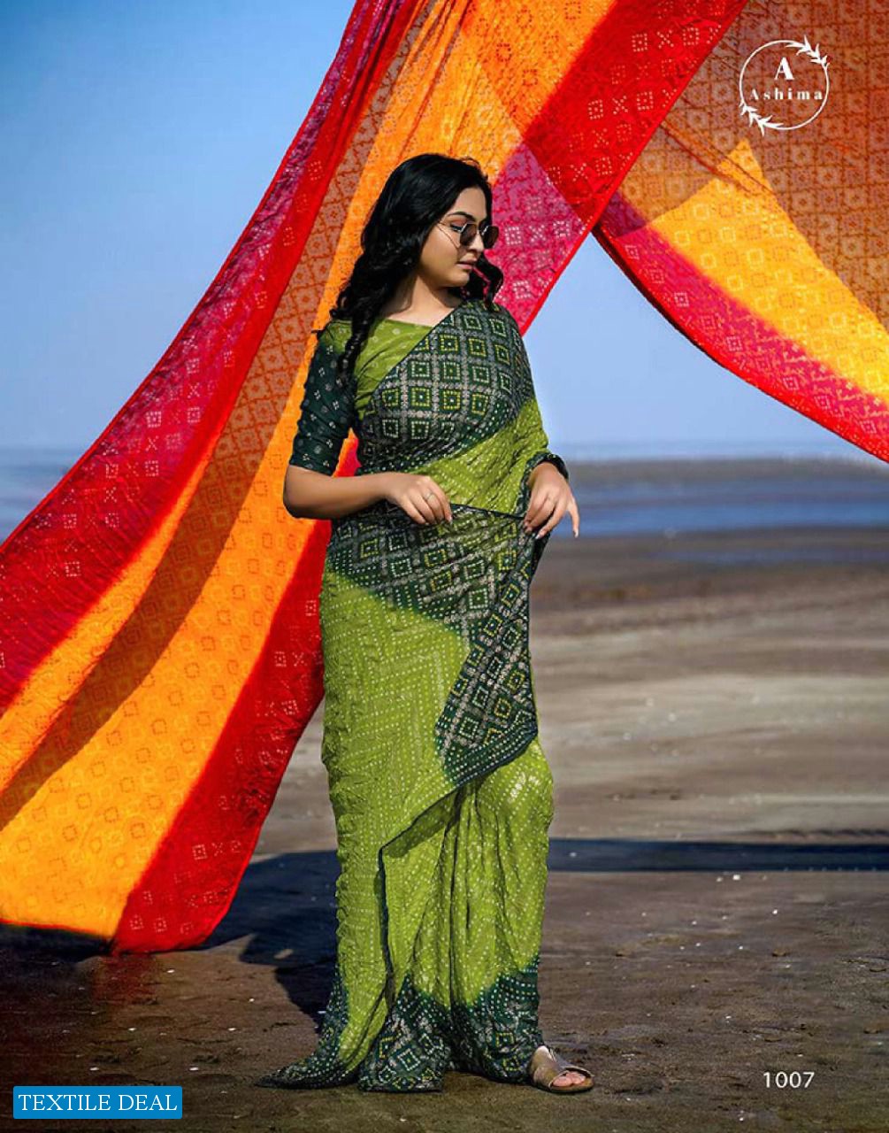 ASHIMA BANDHNI FOILY ETHNI WEAR SAREE DESIGN BEST RATE SELLER