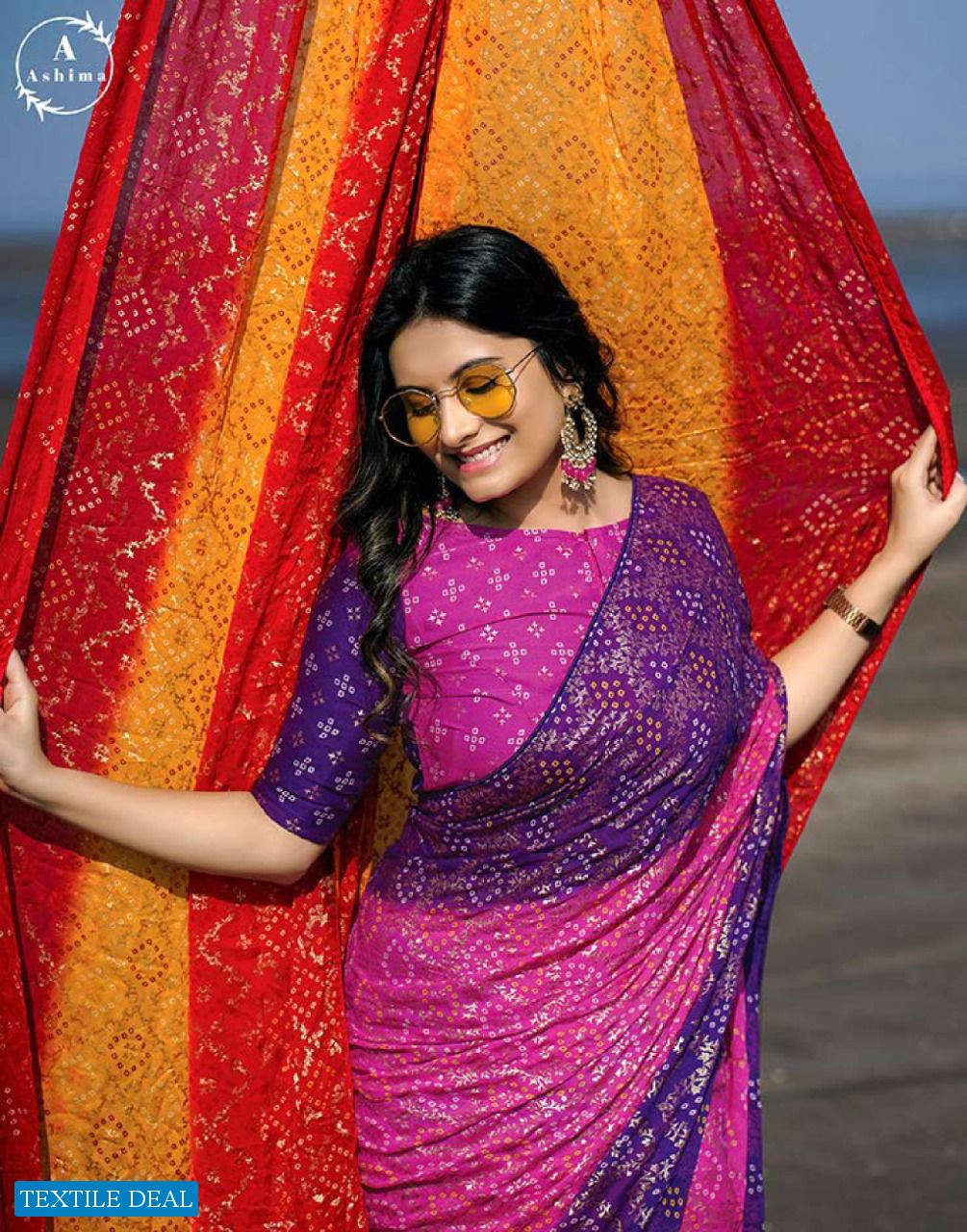 ASHIMA BANDHNI FOILY ETHNI WEAR SAREE DESIGN BEST RATE SELLER