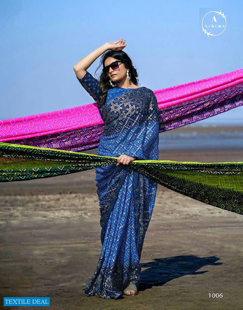 ASHIMA BANDHNI FOILY ETHNI WEAR SAREE DESIGN BEST RATE SELLER