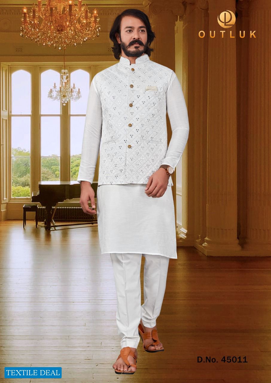 Outlook Vol-45 wholesale Fancy Silk Kurta With Jacket And Pajama