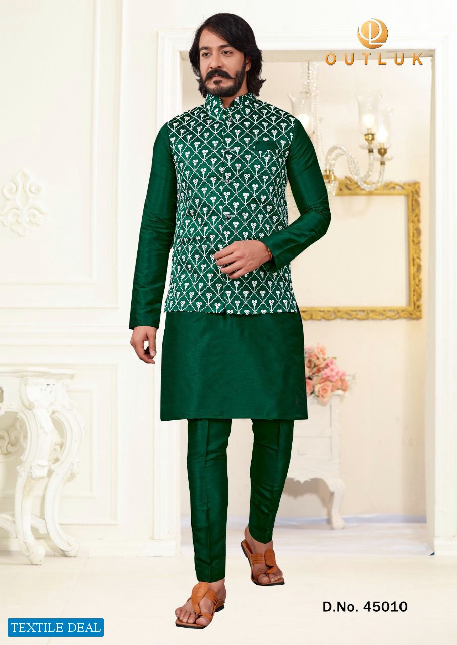 Outlook Vol-45 wholesale Fancy Silk Kurta With Jacket And Pajama