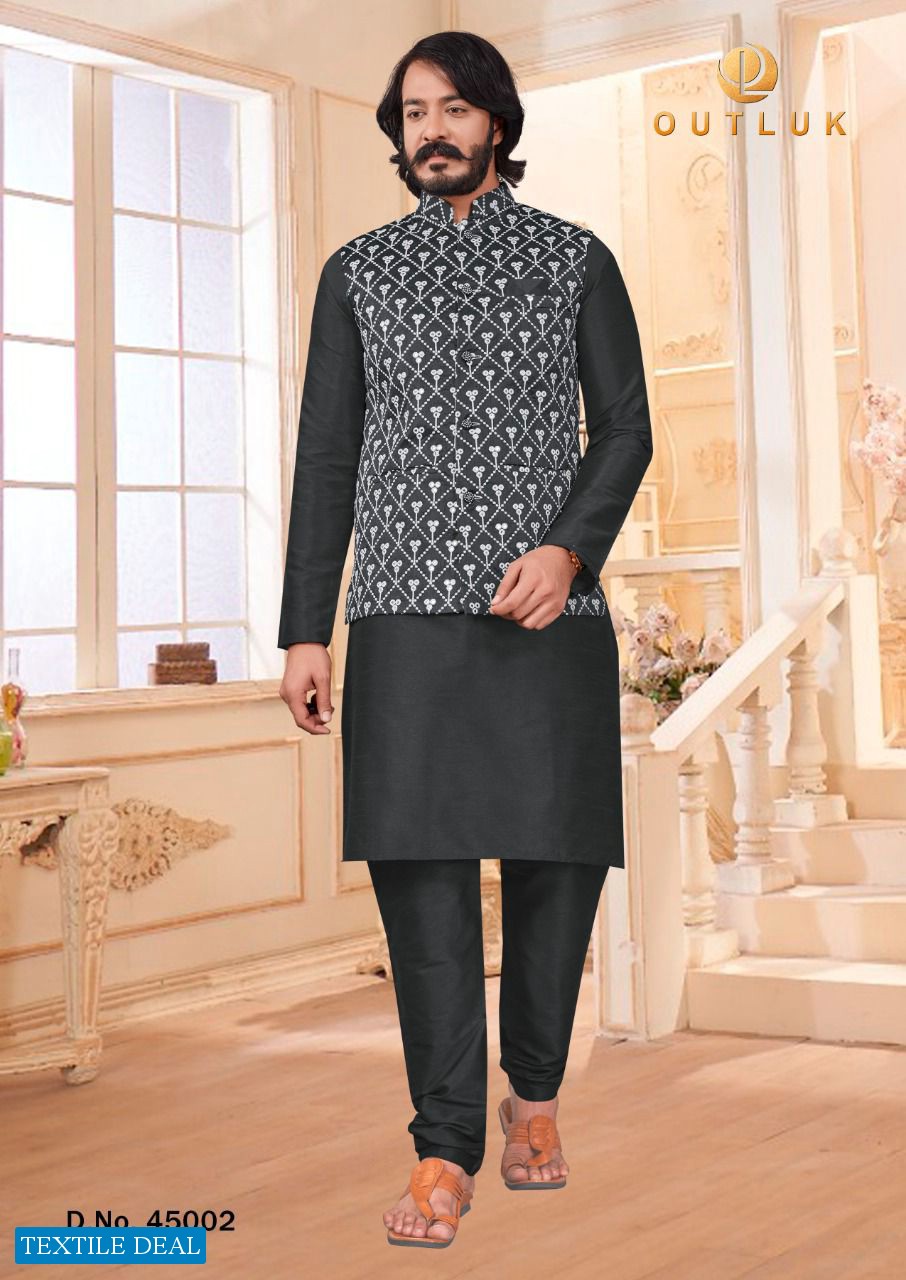 Outlook Vol-45 wholesale Fancy Silk Kurta With Jacket And Pajama