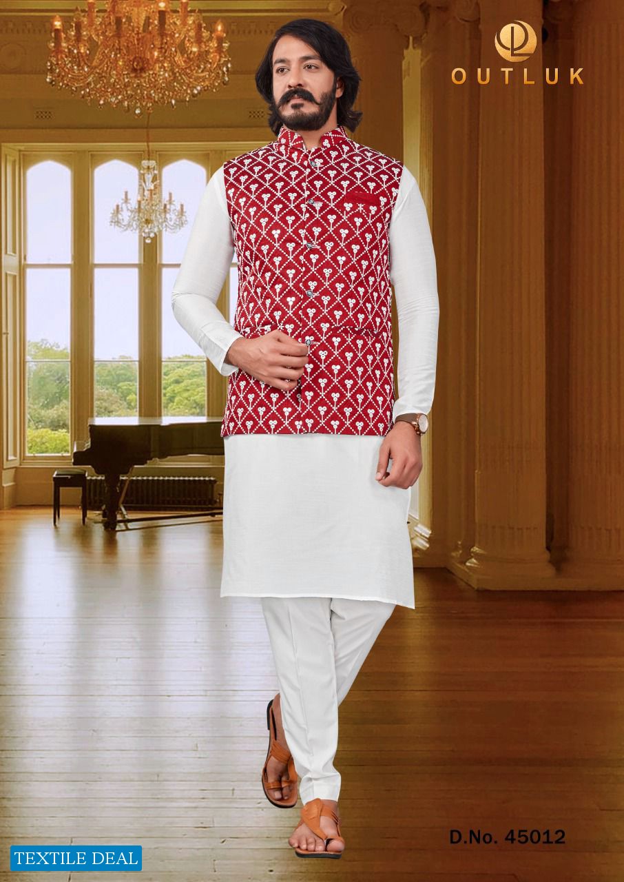 Outlook Vol-45 wholesale Fancy Silk Kurta With Jacket And Pajama