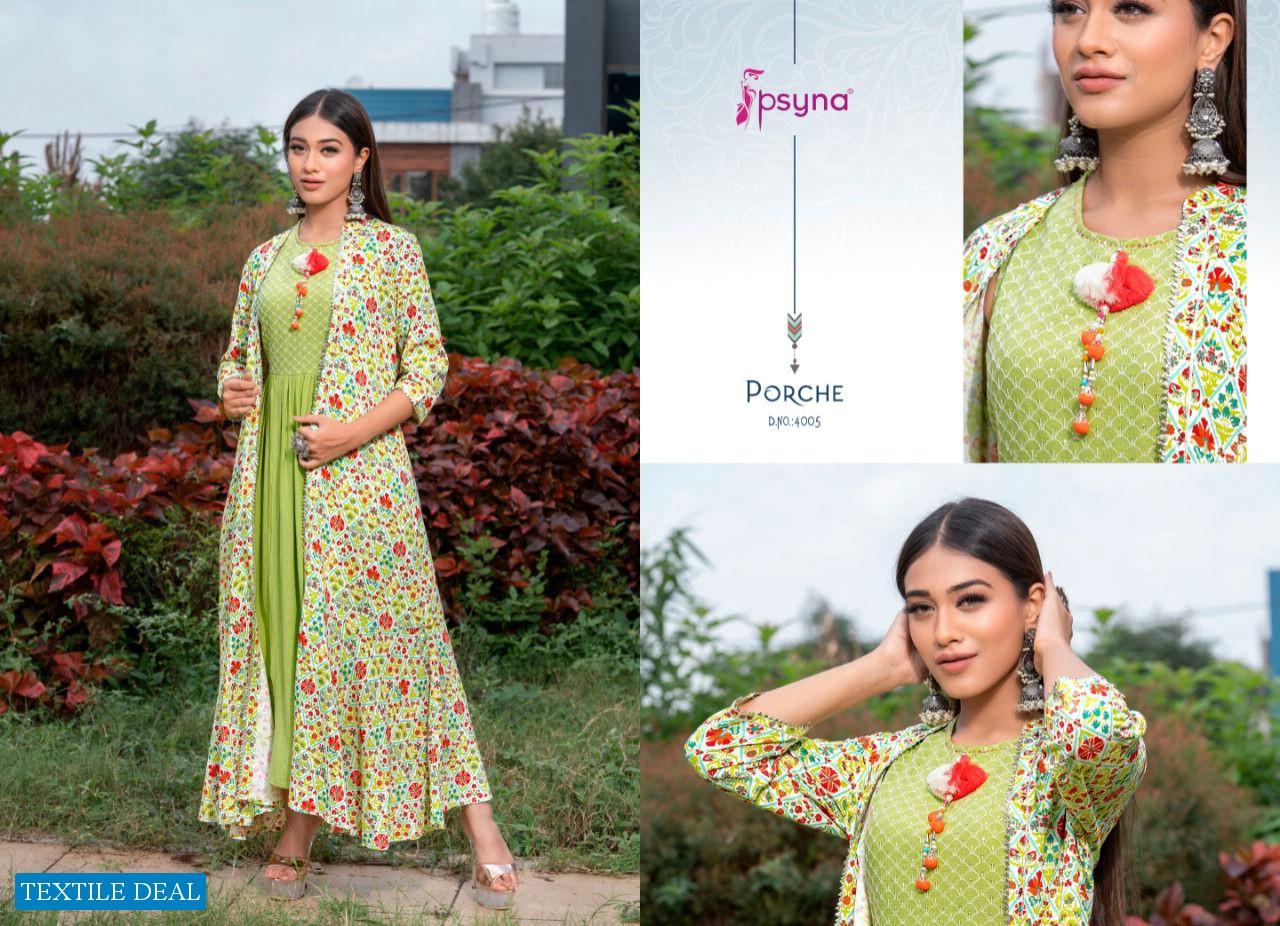 Psyna Porche Vol-4 Wholesale Long Kurti With Shrug Collection
