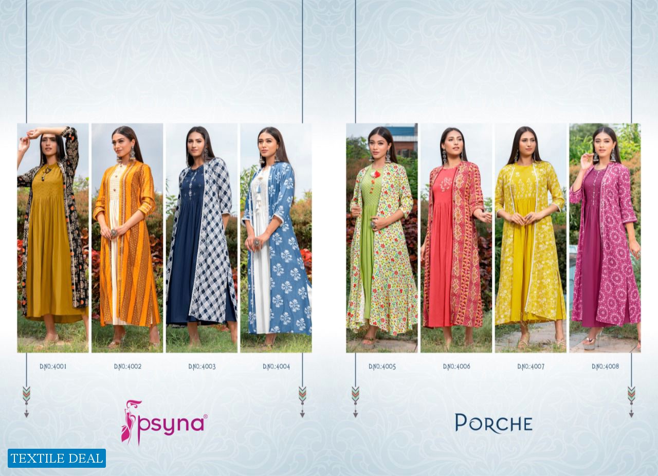 Psyna Porche Vol-4 Wholesale Long Kurti With Shrug Collection