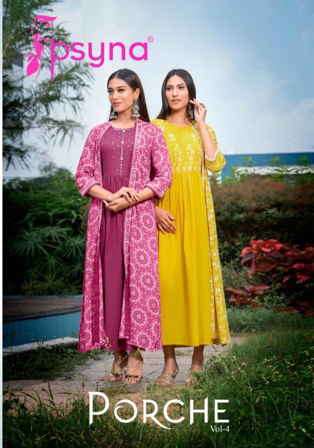 Psyna Porche Vol-4 Wholesale Long Kurti With Shrug Collection