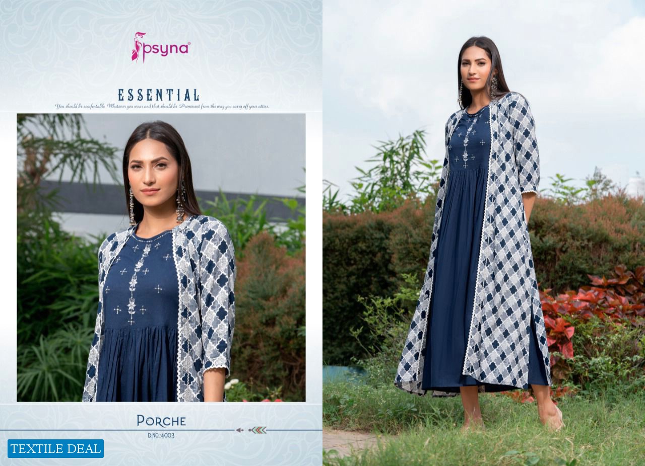 Psyna Porche Vol-4 Wholesale Long Kurti With Shrug Collection