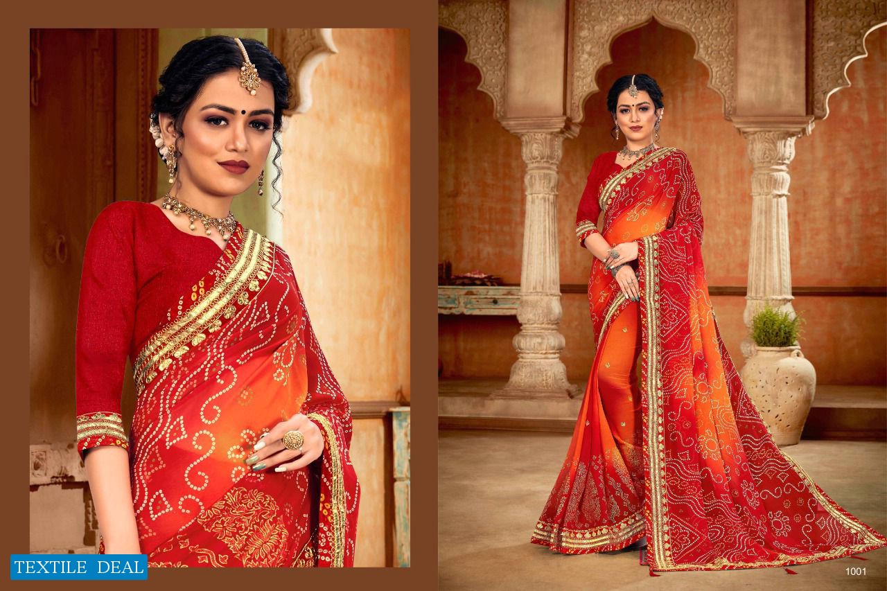 JALNIDHI RASHMI BANDHANI SAREE WITH WORK AND BANDHANI BORDER