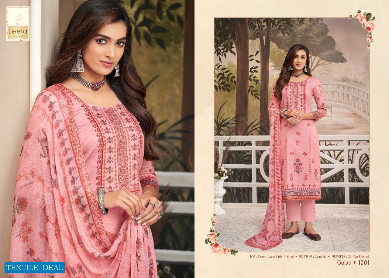 Leela Gulab Wholesale Cotton Jam Satin Printed Dress Material