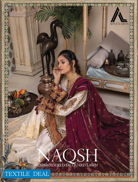 Adan Libas Naqsh Embroidered Jacquard Lawn Pakistani Dress