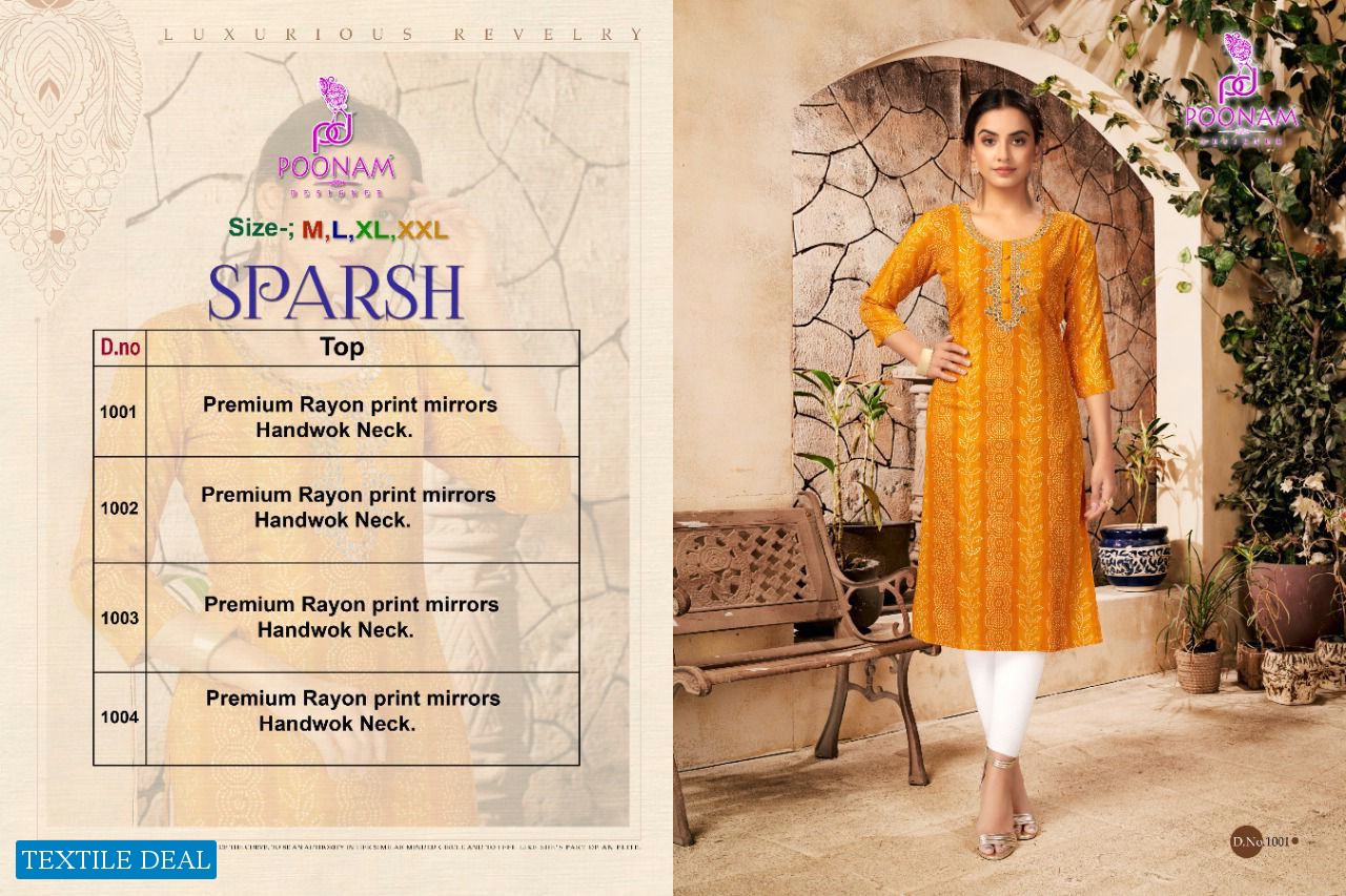 Poonam Sparsh Wholesale Reyon Neck Hand Work Kurtis