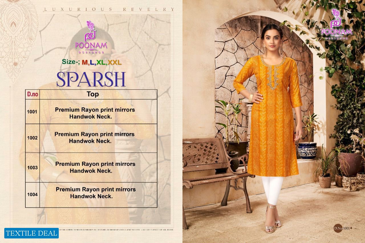 Poonam Sparsh Wholesale Reyon Neck Hand Work Kurtis