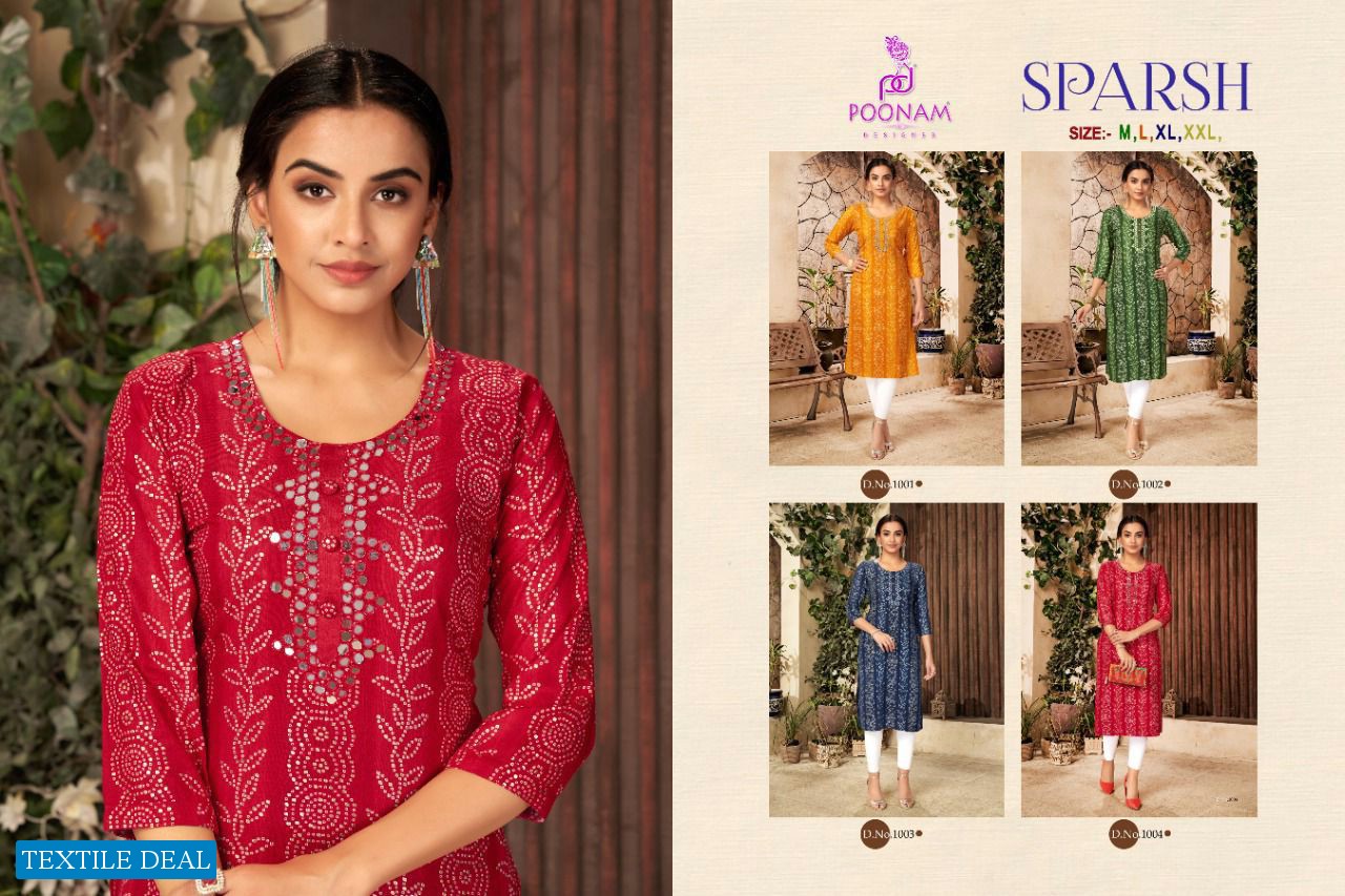 Poonam Sparsh Wholesale Reyon Neck Hand Work Kurtis