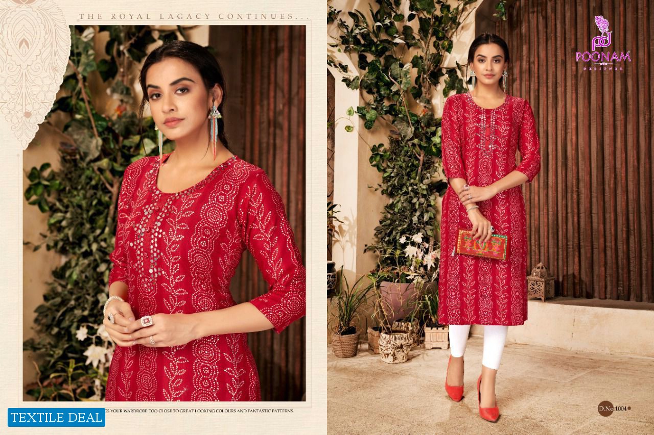 Poonam Sparsh Wholesale Reyon Neck Hand Work Kurtis