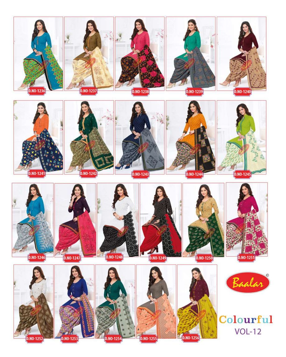 Baalar Colourful Vol-12 Wholesale Unstitched Cotton Suits