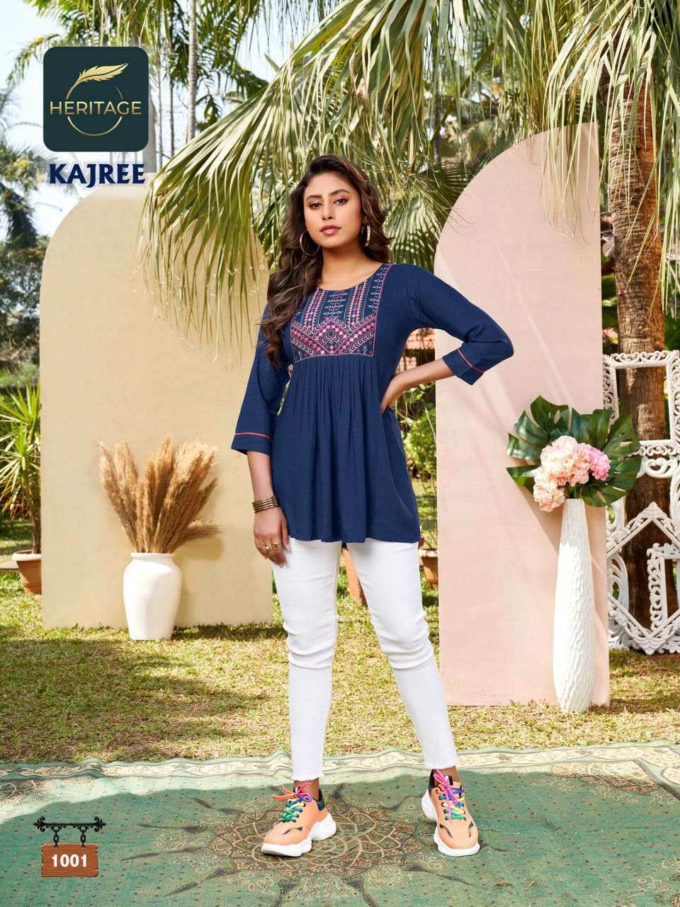 KAJREE BY HERITAGE HEAVY RAYON & RAYON SLUB DESIGNER SHORT KURTI WITH CONCEPT EMBROIDERY & DETAILING TOP CATALOG