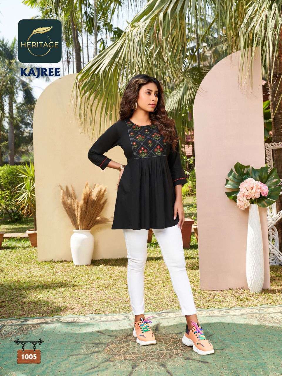 KAJREE BY HERITAGE HEAVY RAYON & RAYON SLUB DESIGNER SHORT KURTI WITH CONCEPT EMBROIDERY & DETAILING TOP CATALOG