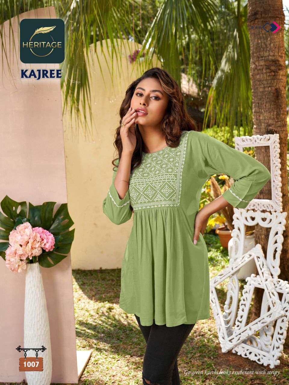 KAJREE BY HERITAGE HEAVY RAYON & RAYON SLUB DESIGNER SHORT KURTI WITH CONCEPT EMBROIDERY & DETAILING TOP CATALOG