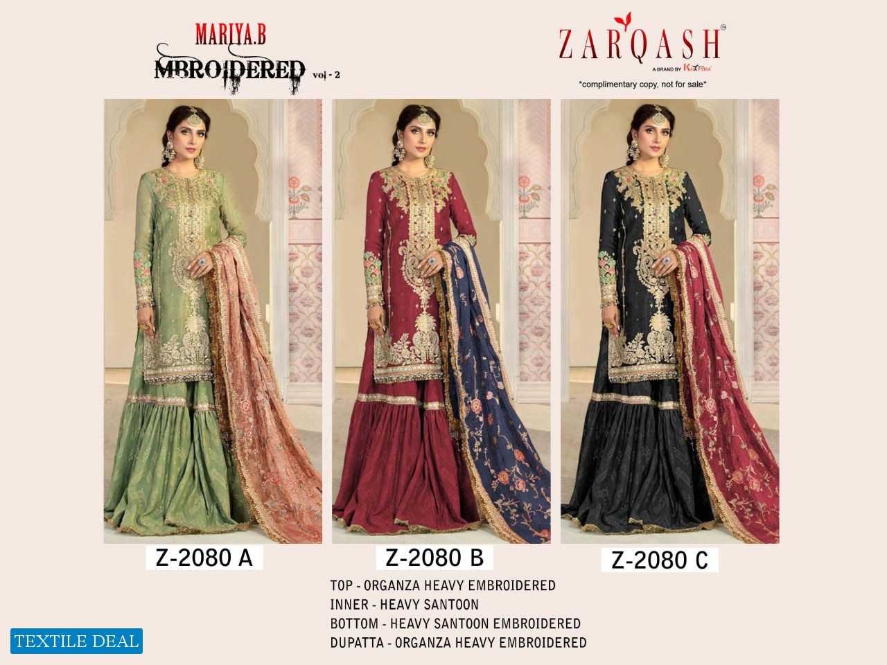 Zarqash Mariya B Mbroidered Vol-2 Z-2080 Wholesale Pakistani Concept Dress