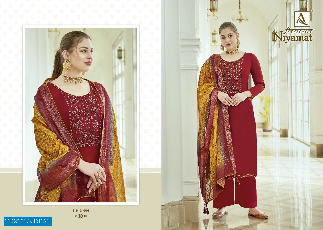 Alok Niyamat Wholesale Pure Zam Soild With Embroidery Salwar Kameez