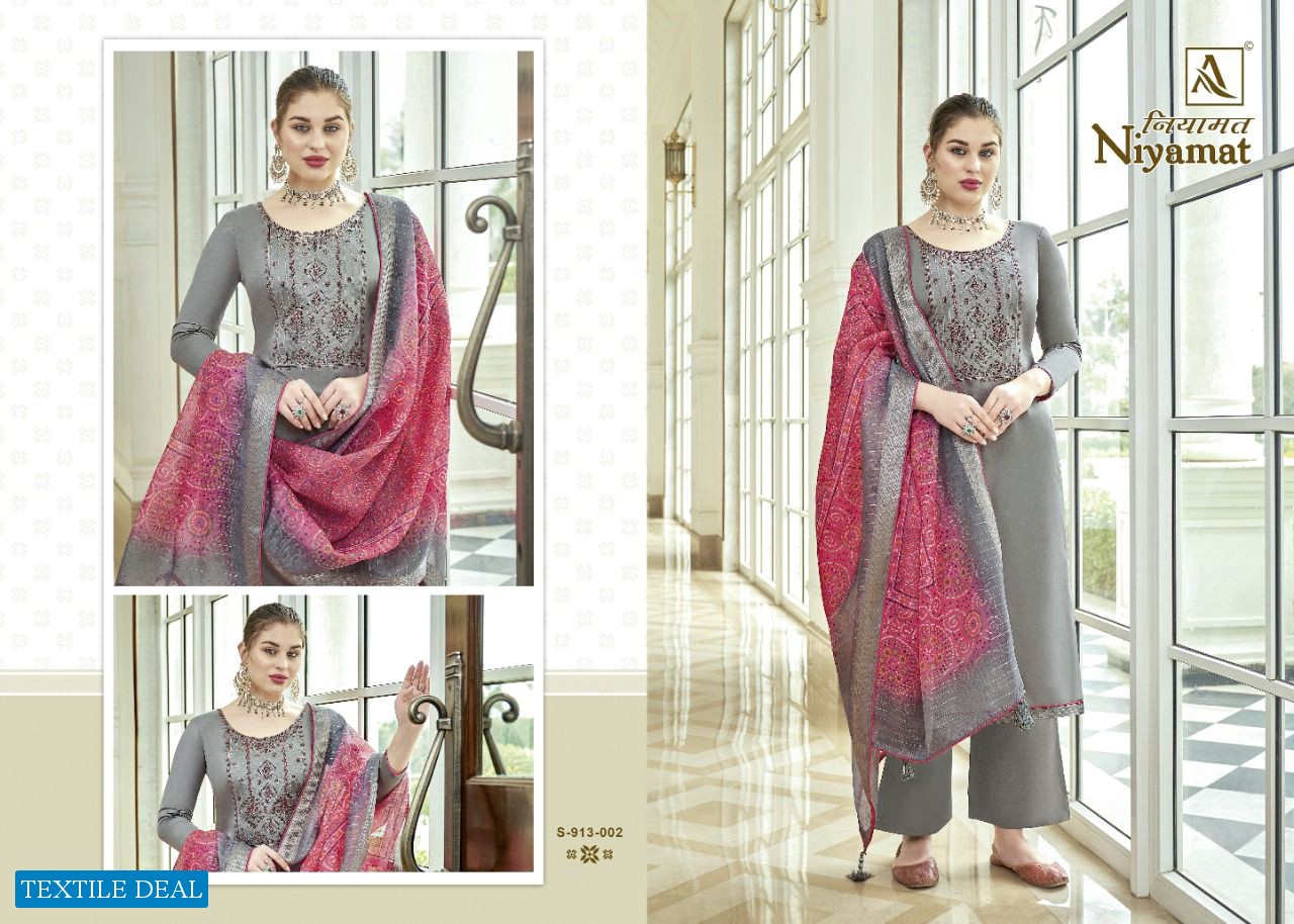 Alok Niyamat Wholesale Pure Zam Soild With Embroidery Salwar Kameez