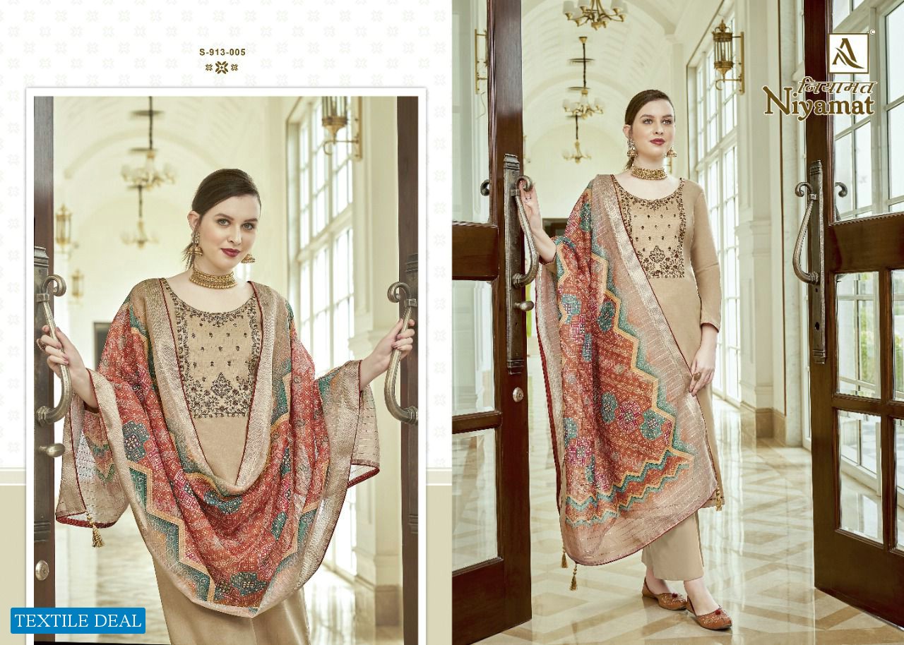 Alok Niyamat Wholesale Pure Zam Soild With Embroidery Salwar Kameez