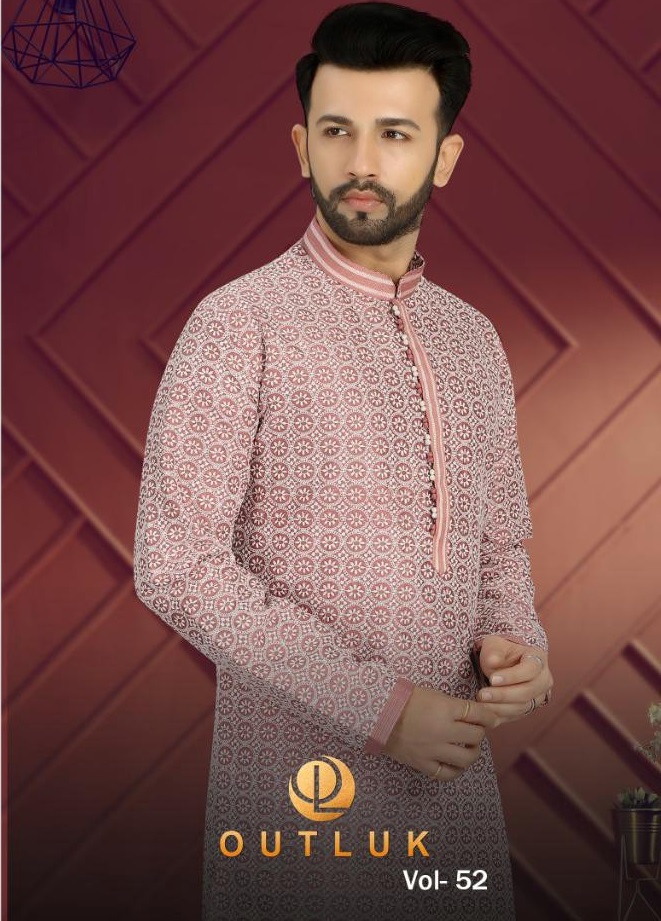 Outlook Vol-52 Wholesale Art Silk With Lucknowi Work Kurta With Pajama