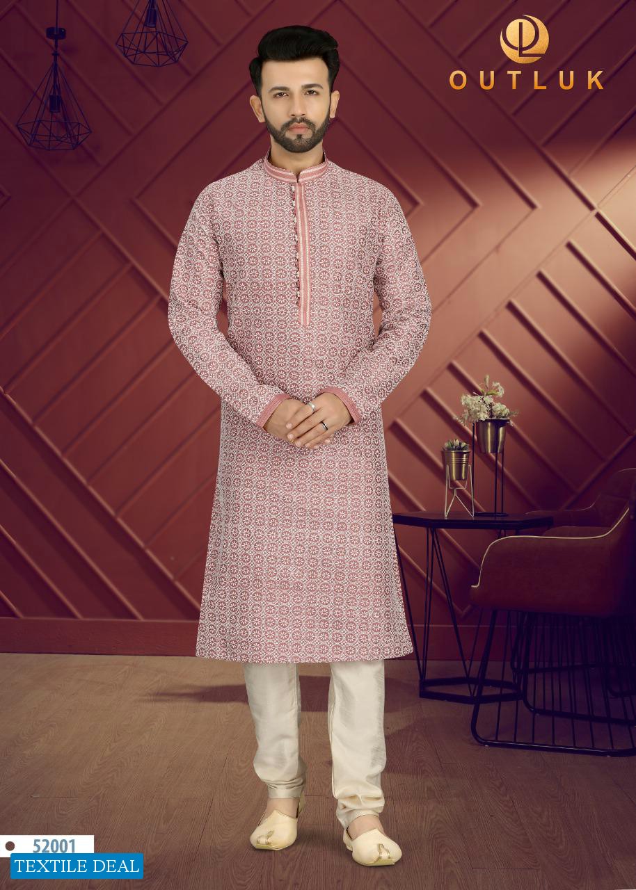 Outlook Vol-52 Wholesale Art Silk With Lucknowi Work Kurta With Pajama