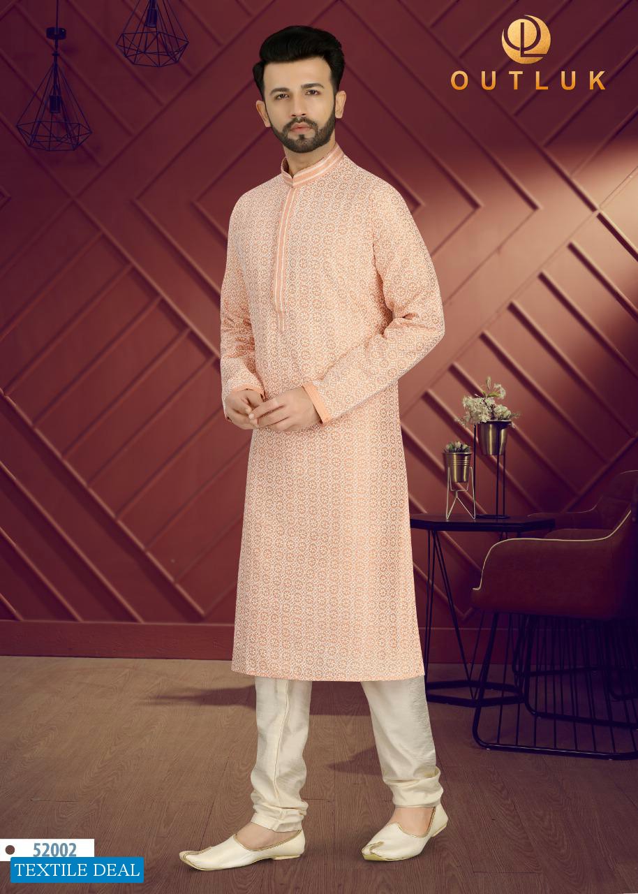 Outlook Vol-52 Wholesale Art Silk With Lucknowi Work Kurta With Pajama