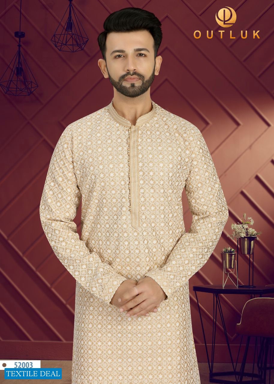 Outlook Vol-52 Wholesale Art Silk With Lucknowi Work Kurta With Pajama