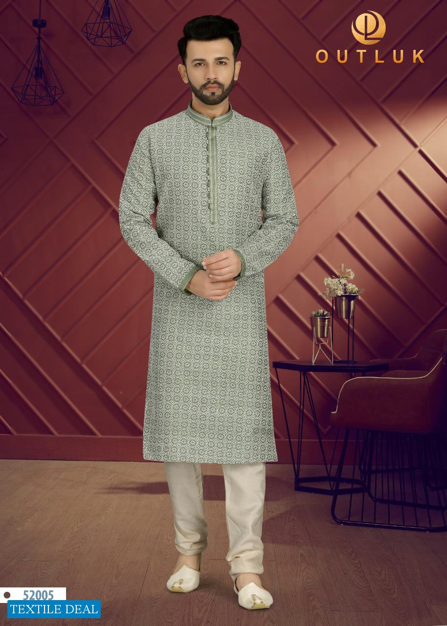 Outlook Vol-52 Wholesale Art Silk With Lucknowi Work Kurta With Pajama