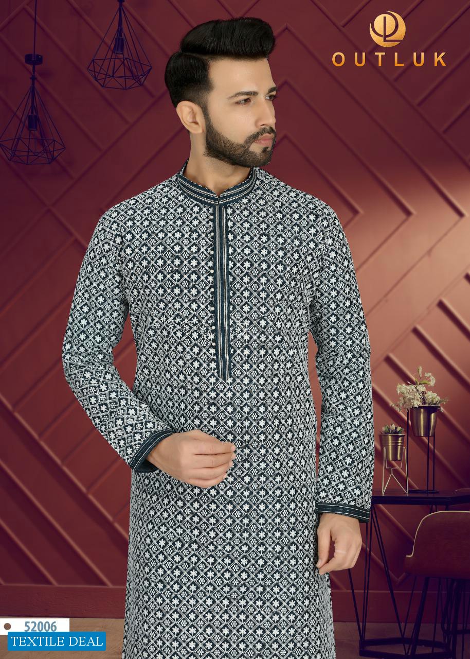 Outlook Vol-52 Wholesale Art Silk With Lucknowi Work Kurta With Pajama