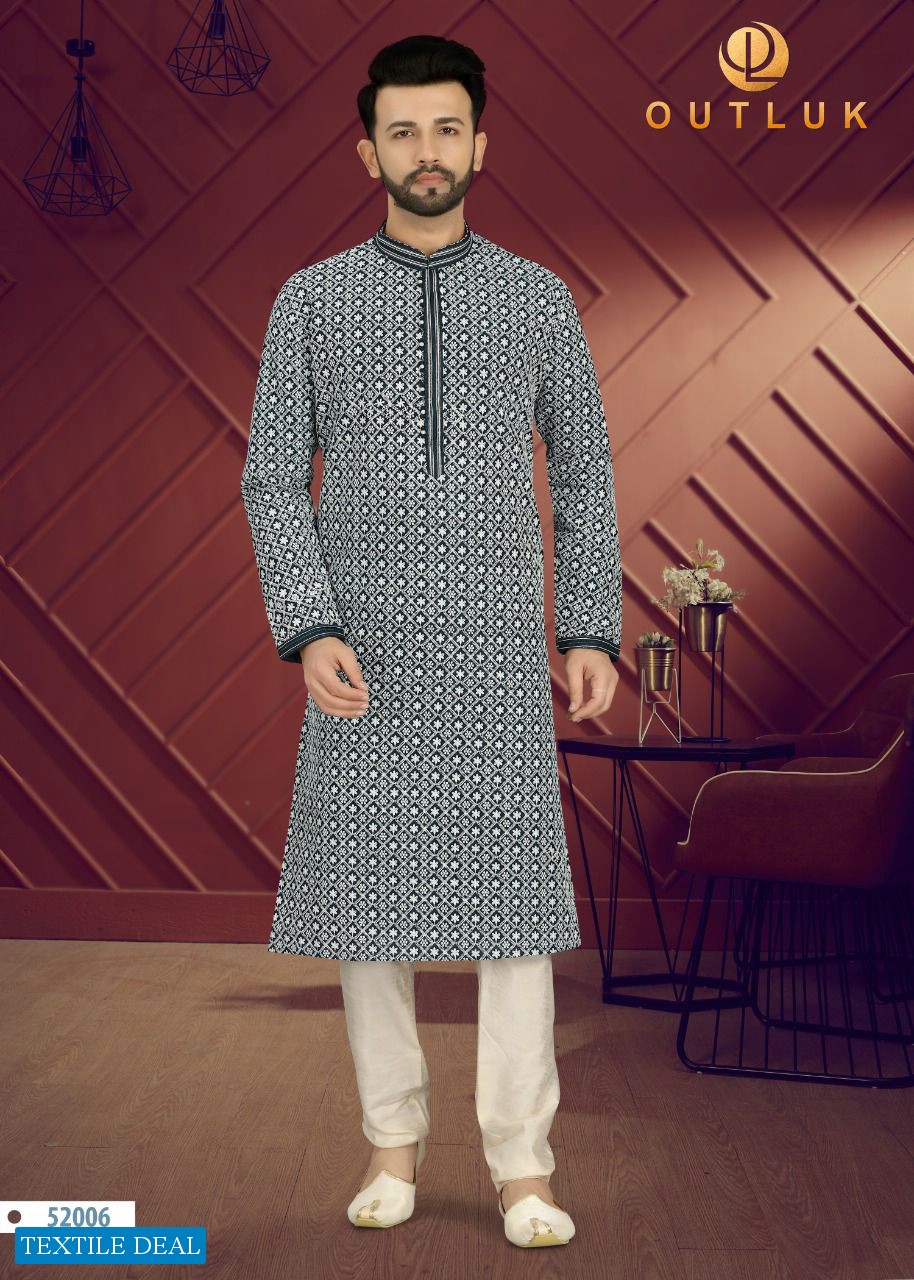 Outlook Vol-52 Wholesale Art Silk With Lucknowi Work Kurta With Pajama